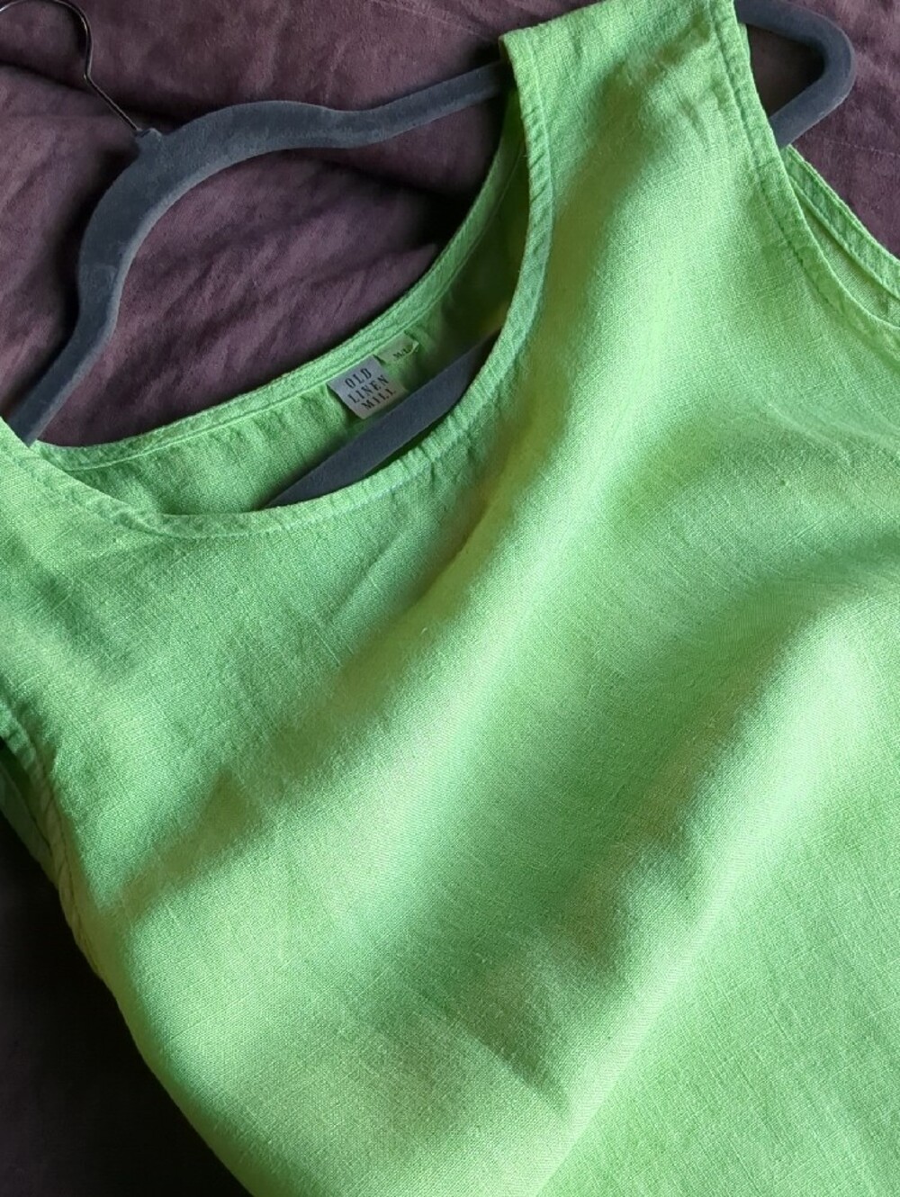 100% Linen Old Linen Mill Neon Lime Green Tank Top